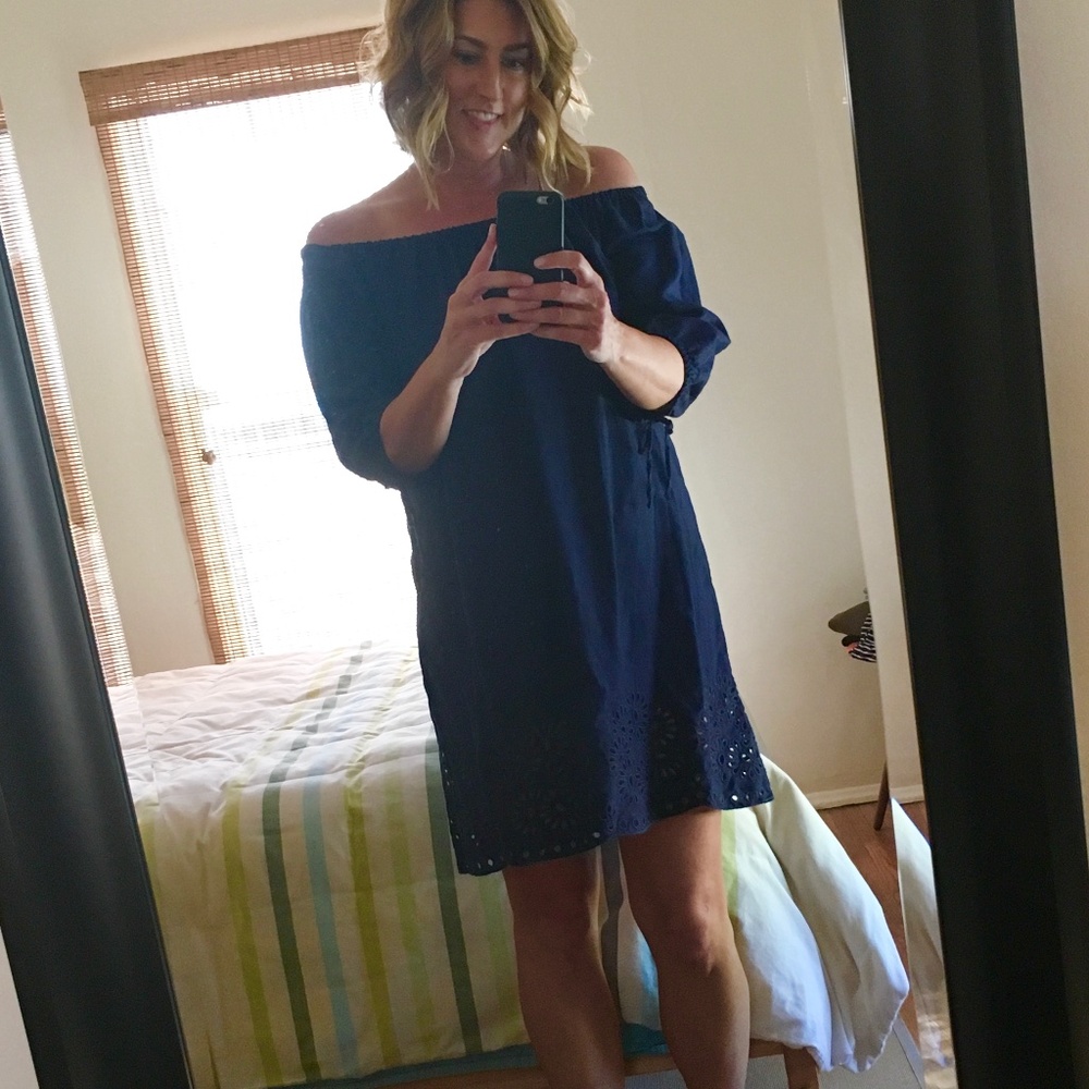 J. Crew eyelit sundress (M) navy blue